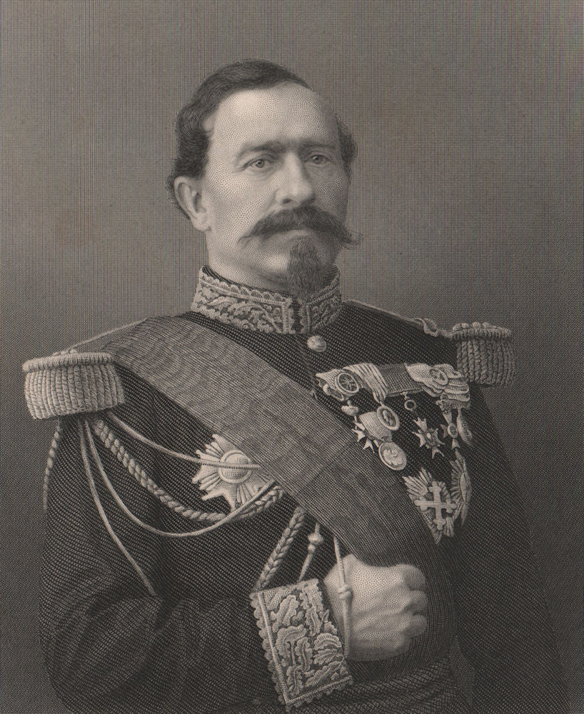 FRANCO-PRUSSIAN WAR. General Bourbaki. France 1875 old antique print picture